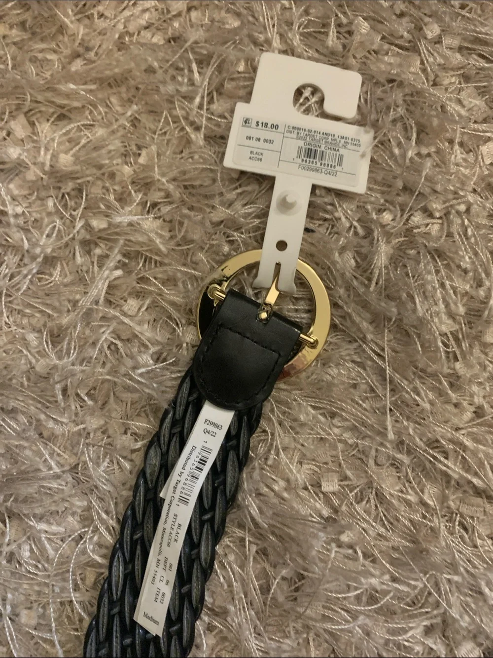 a new day Black Braided Belt with Gold Ring Buckle size M